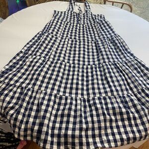 Who What Wear Blue White Picnic Gingham Linen Dress Size XLP XL